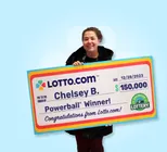 Winner Chelsey B. holds a check for $150,000 in her hands